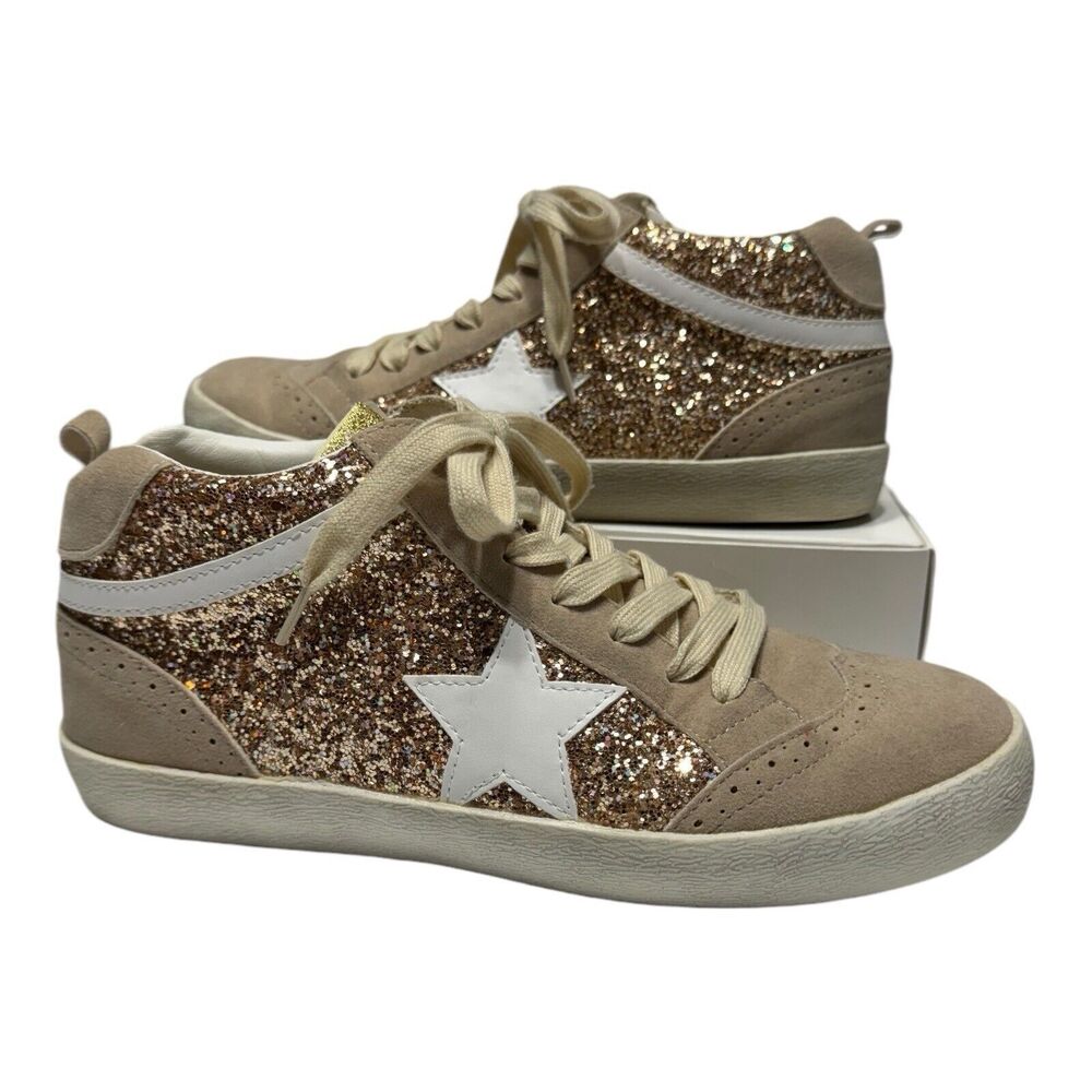 Mi.iM‎ Gold Glitter Sneaker With Star Applique Women's 7.5 Miracle Miles Design